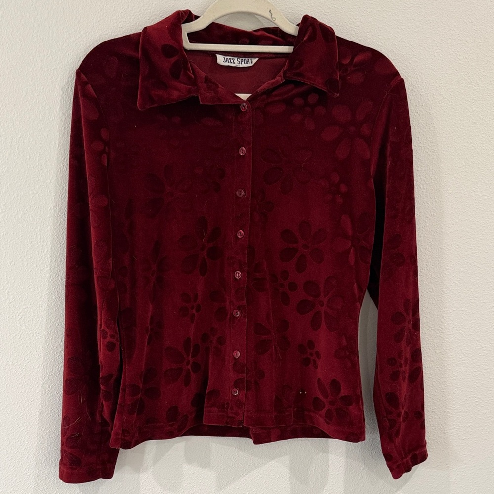 Women's Red Velvet Floral Top
